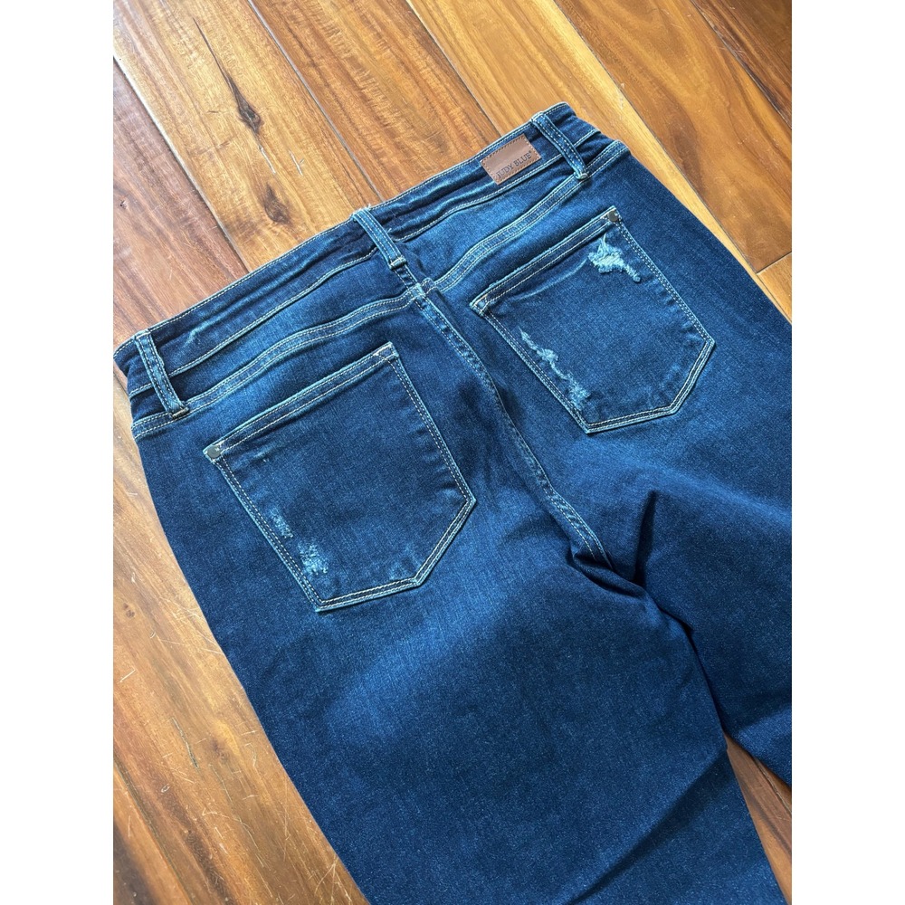 Judy Blue Straight Fit Distressed Jeans Dark Wash Raw Hem Size 15 32 - Picture 9 of 9